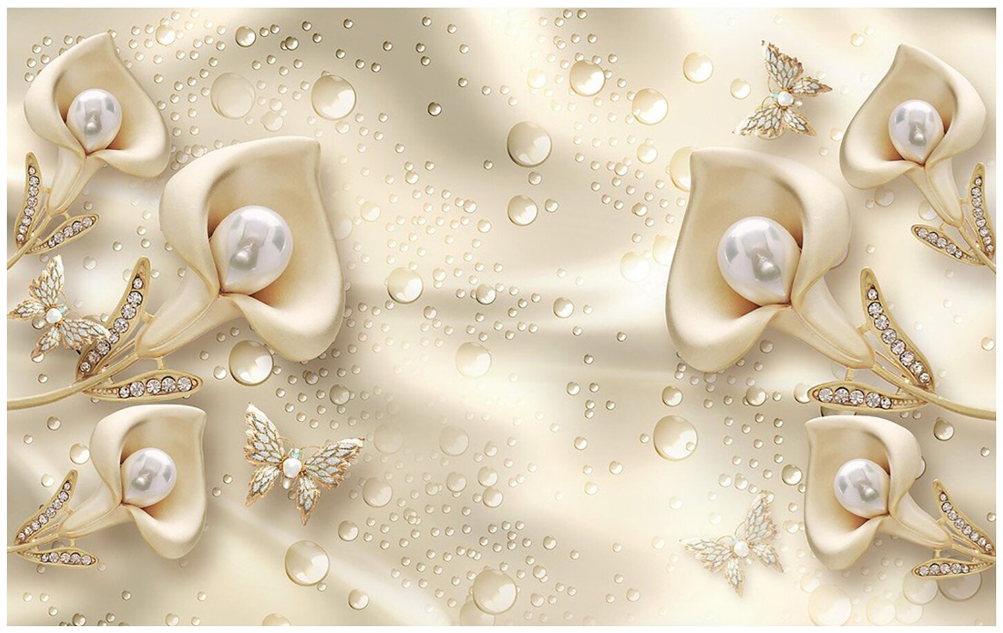 Фотообои Уютная стена "3D Жемчужные цветы" 430х270 см Бесшовные Премиум (единым полотном)