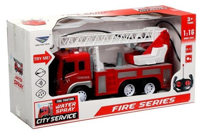 Машина радиоуправляемая "Пожарная охрана", свет и звук, стреляет водой, 1:16, работает от аккумулятора