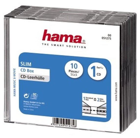 Коробка Hama на 1CD/DVD H-51275 прозрачный (упаковка 10шт) (825839) (51275)