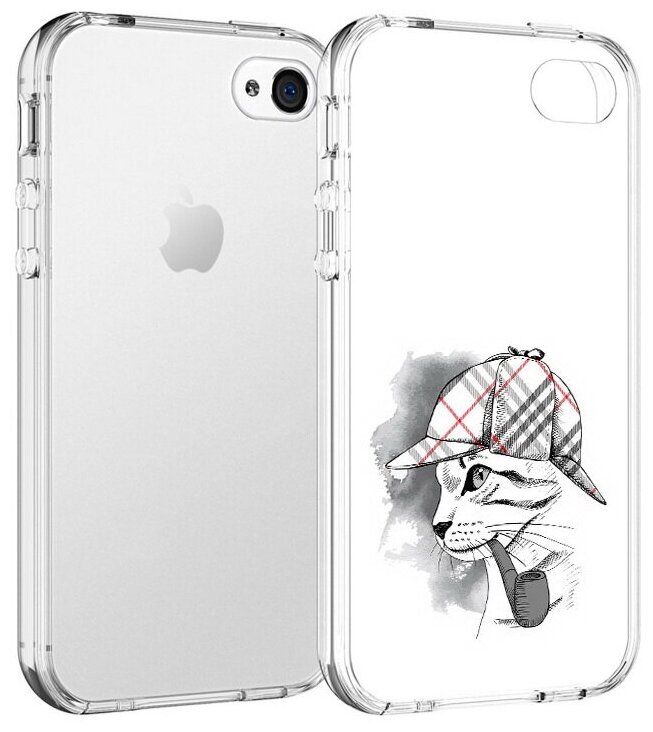 Чехол задняя-панель-накладка-бампер MyPads кошка с трубкой для iPhone 4/4S противоударный