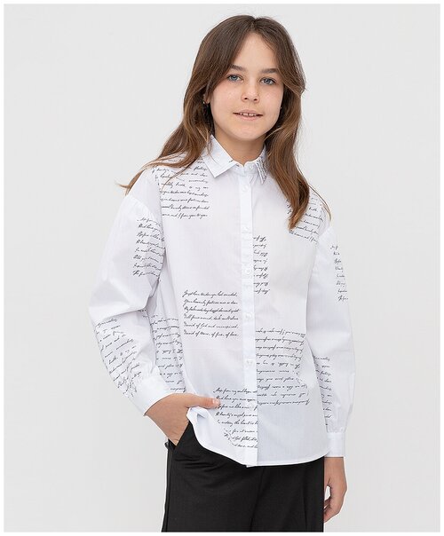 Блузка свободного кроя с принтом белая Button Blue для девочек, модель 222BBGS22110225, размер 164