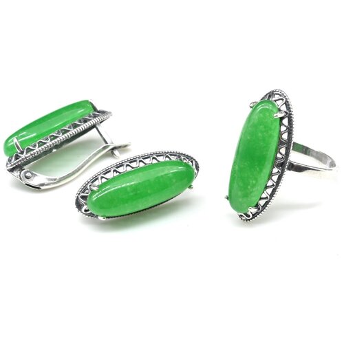 Комплект бижутерии Радуга Камня: серьги, кольцо, хризопраз, размер кольца 20, зеленый комплект бижутерии радуга камня серьги кольцо кварц хризопраз размер кольца 17 зеленый