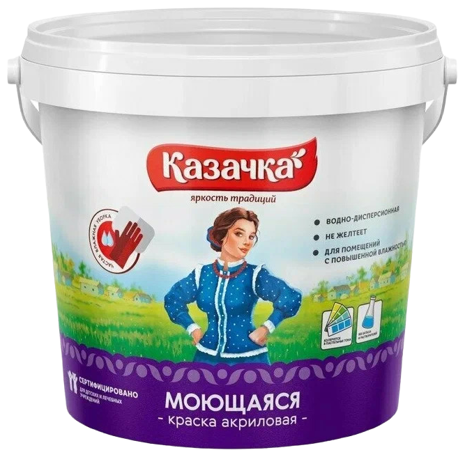 Краска воднодисперсионная, Казачка, W-4, универсальная, моющаяся, матовая, 1.4 кг