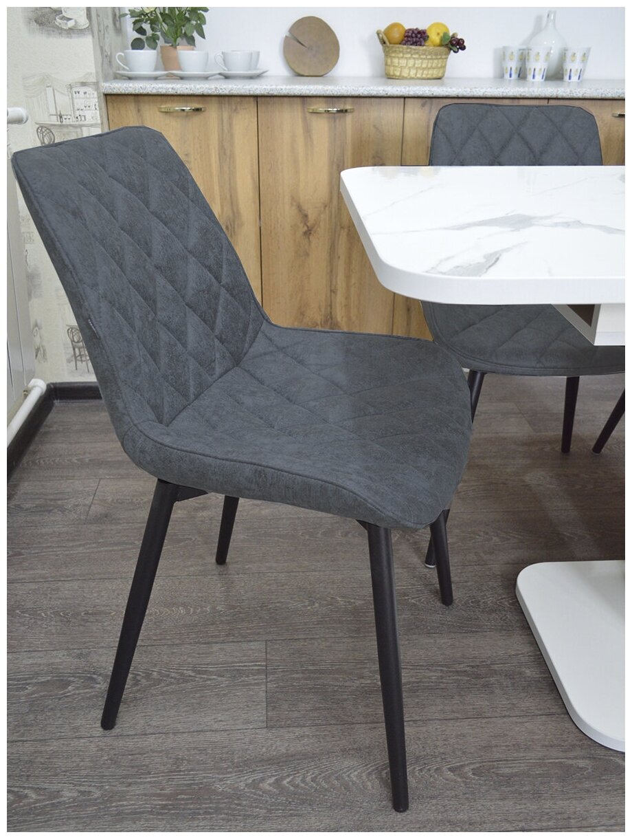 EVITА Стул кухонный Боско серый черный 2 шт, стул для кухни, для гостиной, комплект, на металлических ножках, мягкий стул - фотография № 9