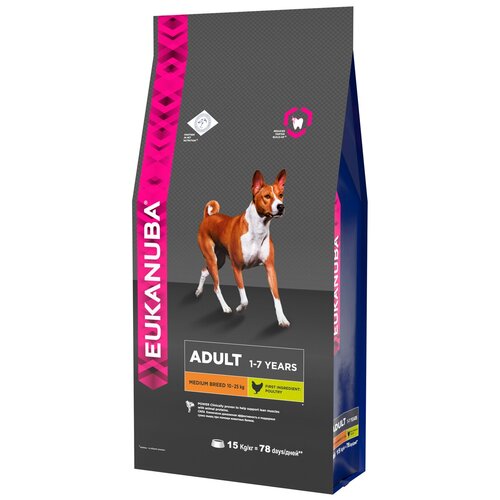 EUKANUBA ADULT MEDIUM BREED для взрослых собак средних пород с птицей (15 кг)