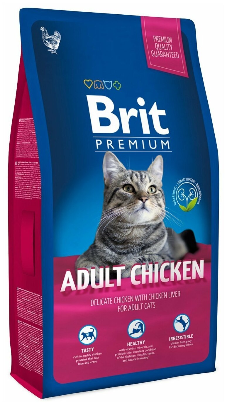 Brit Premium Cat Adult Chicken корм для взрослых кошек с курицей 8кг - фотография № 1