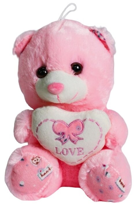 Мягкая игрушка Chuzhou Greenery Toys Медведь с сердцем, 19 см, розовый