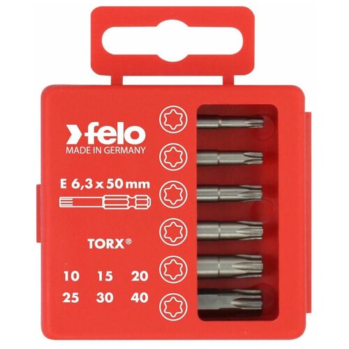 набор бит torx с битодержателем 10 предм германия felo 02080246 Felo Набор бит SL Industrial 50 мм в кейсе, 6 шт 03091516