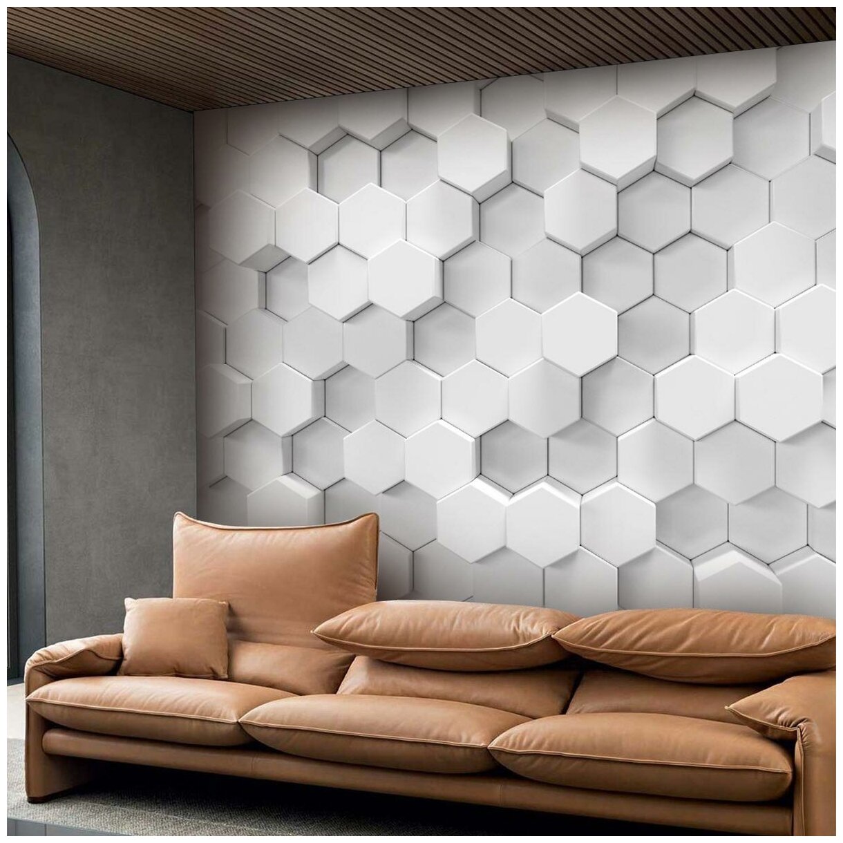 Фотообои флизелиновые с виниловым покрытием VEROL "Шестиугольники 3D", 300х283 см, моющиеся обои на стену, декор для дома