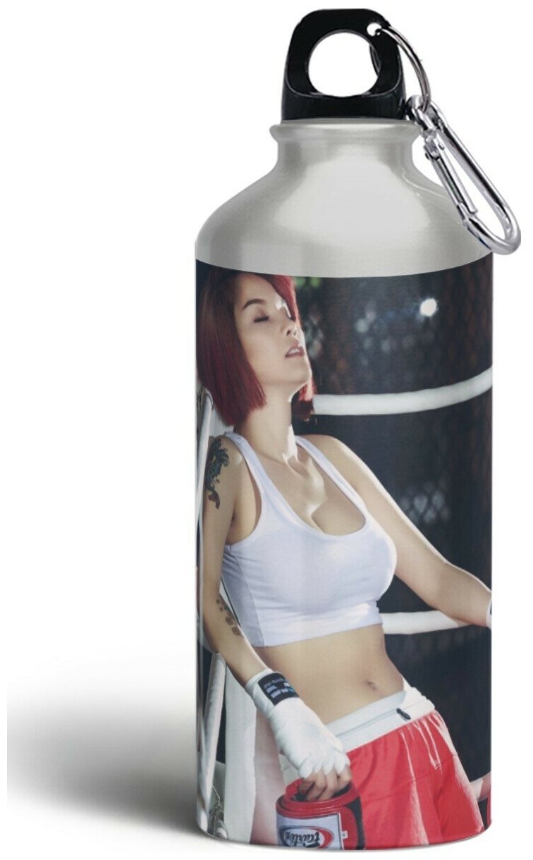 Бутылка спортивная,туристическая фляга, 500мл с карабином Спорт бокс девушка - 253