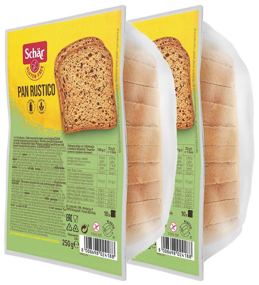 Хлеб Dr. Schar без глютена злаковый Pan Rustico 2 шт по 250 г