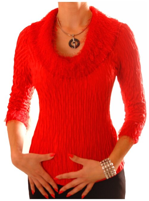 Блуза  TheDistinctive, нарядный стиль, прилегающий силуэт, манжеты, размер M, красный