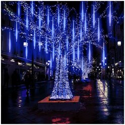 Новогодняя светодиодная гирлянда уличная Тающие Сосульки бегущие огни 3 метра 8 ламп с коннектором, 30 см синий
