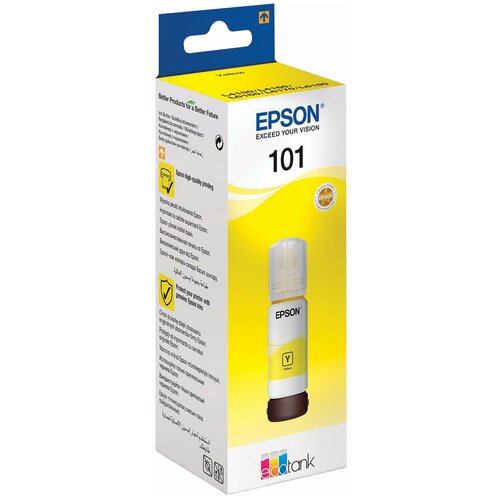 Чернила EPSON 101 (T03V44) для СНПЧ L4150/ L4160/ L6160/ L6170/ L6190, желтые, оригинальные, C13T03V44A - 1 шт. чернила булат 101 c13t03v44a yellow для epson l4150 epson l6160 желтый 70 мл