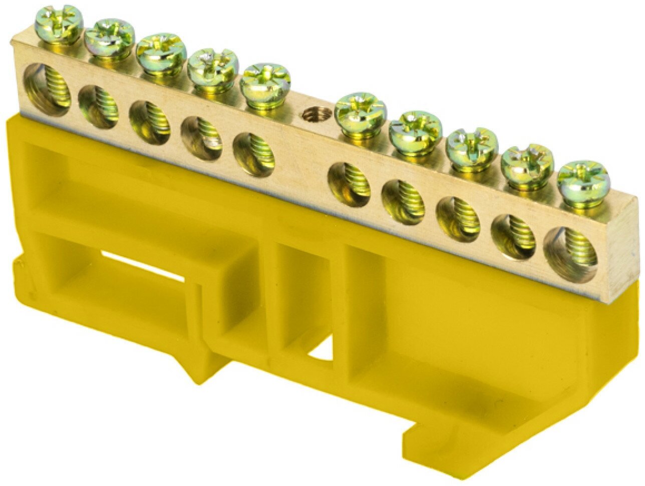 Шина 0 N (6х9мм) 10 отверстий латунь желтый изолятор на DIN-рейку розничный стикер EKF PROxima
