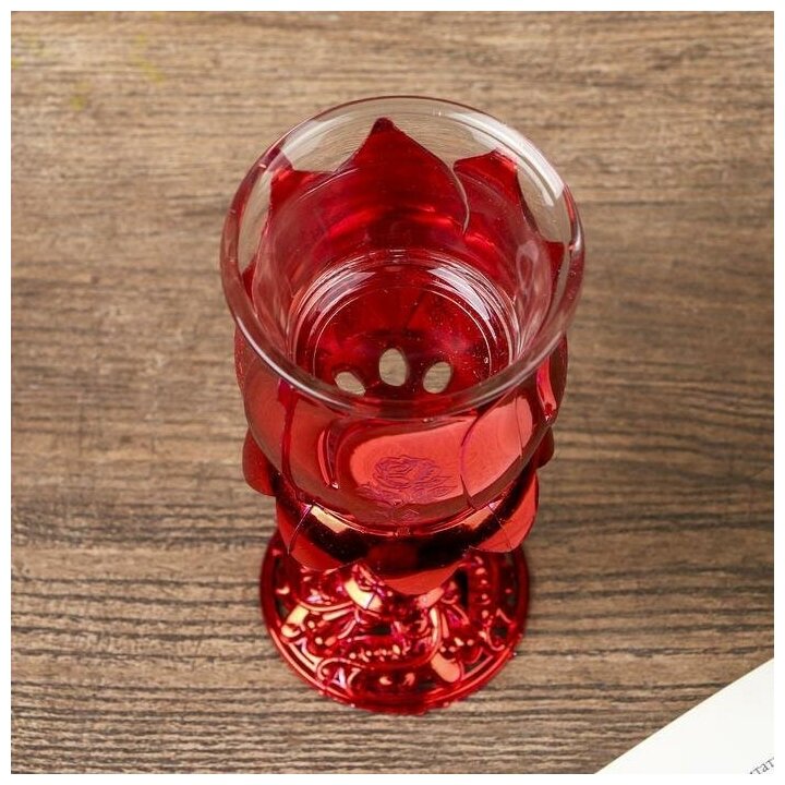 Подсвечник пластик, стекло на 1 свечу "Роза" бокал на ножке красный 13х6х6 см - фотография № 4