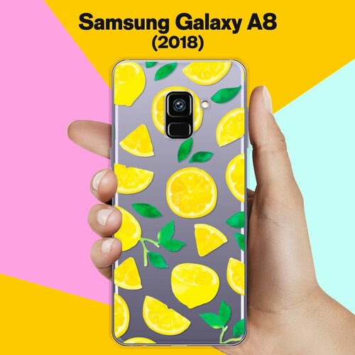 Силиконовый чехол на Samsung Galaxy A8 (2018) Узор из лимонов / для Самсунг Галакси А8 2018 жидкий чехол с блестками единорог с розовой гривой на samsung galaxy a8 2018 самсунг галакси а8 2018