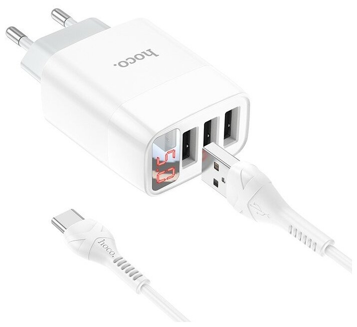 Зарядное устройство сетевое Hoco 6931474760593 3*USB, 3.4А, белый - фото №13