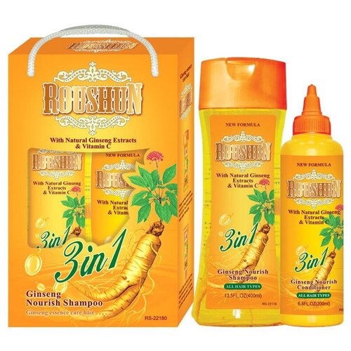 Roushun Шампунь + Бальзам Ginseng Nourish 3 в 1 Питательный с экстрактом Женьшень 400 мл + 200 мл