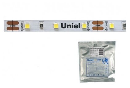 Светодиодная лента Uniel ULS-2835-60LED/m-8mm-IP20-DC24V-6W/m-5M-DW Катушка 5 м. Дневной белый свет (6500K). ТМ