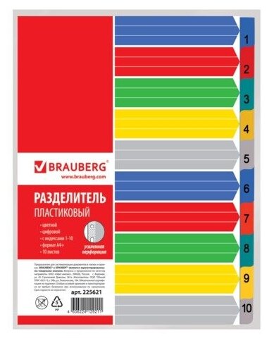 Разделитель пластиковый BRAUBERG, А4+, 12 листов, Январь-Декабрь, оглавление, цветной, Россия, 225625 - фото №7