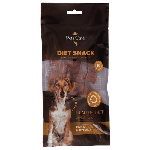 Pets Cafe Лакомство DIET SNACK Healthy Teeth and Fur для ухода за зубами и шерстью Рыба и курица д/собак, 100 г
