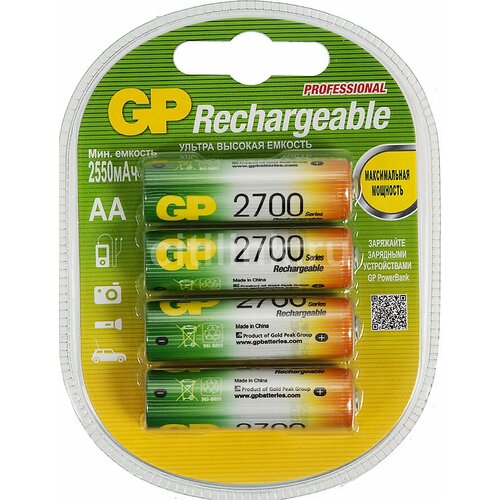 Аккумулятор GP 270AAHC3/1 AA NiMH 2700mAh (промо:3+1) (4шт) аккумулятор gp 270aahc3 1 aa nimh 2700mah промо 3 1 4шт