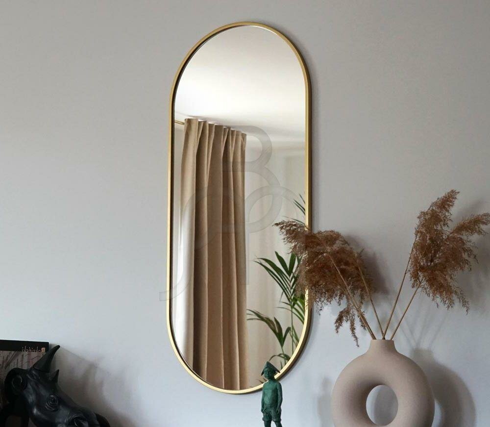 Овальное зеркало капсула в тонкой золотой раме 160/40 см - фотография № 1