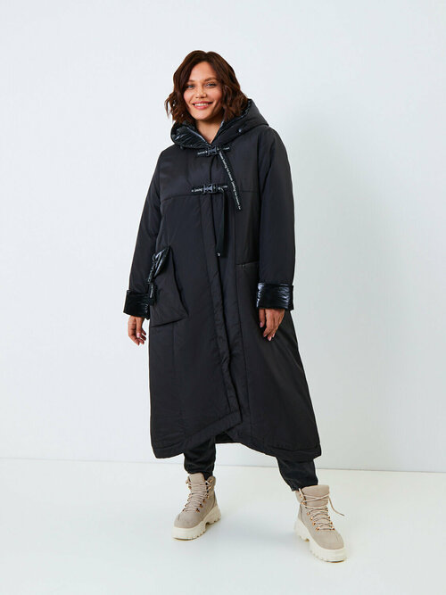 Пальто-кокон  NELIY VINCERE демисезонное, демисезон/зима, силуэт прямой, средней длины, размер 50, черный