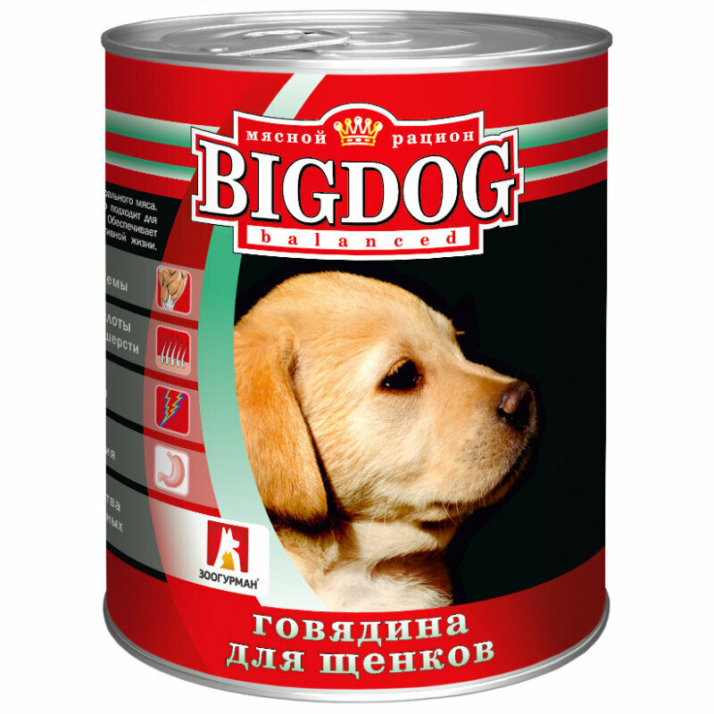 Влажный корм для собак зоогурман Big Dog Говядина 850 г (1 шт) для щенков