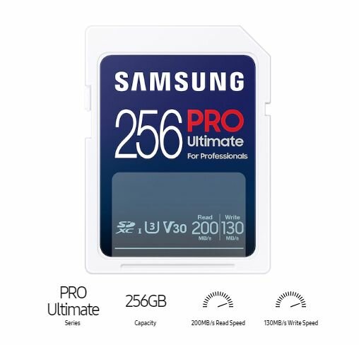 256GB SDXC карта памяти Samsung PRO Ultimate C10, U3, V30, A2 (MB-SY256S/CN)