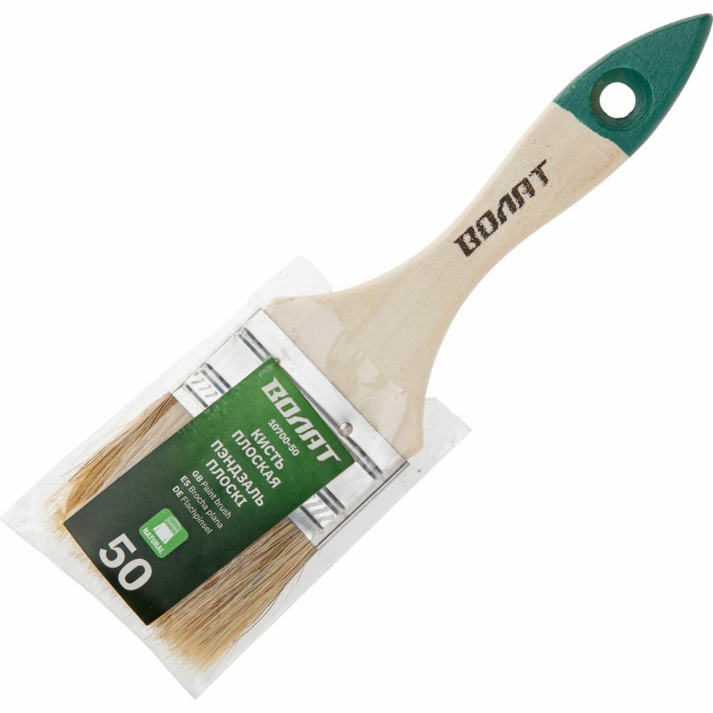 Кисть малярная плоская волат 10700-50 50 мм, натуральная, для краски, лака, олифы и эмали — фото 1