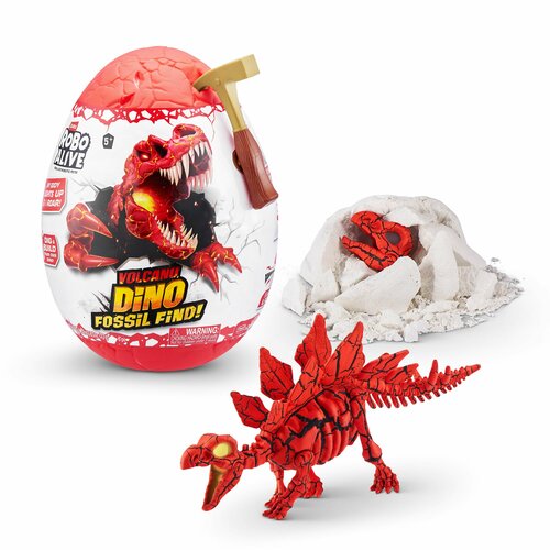 Красный динозавр сюрприз ZURU Robo Alive DINO FOSSIL со светом и звуком
