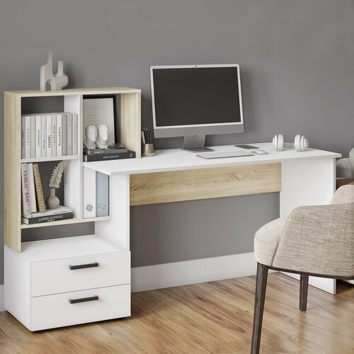 Компьютерный стол КМ-5, дуб сонома/ Белый, HomeGrad