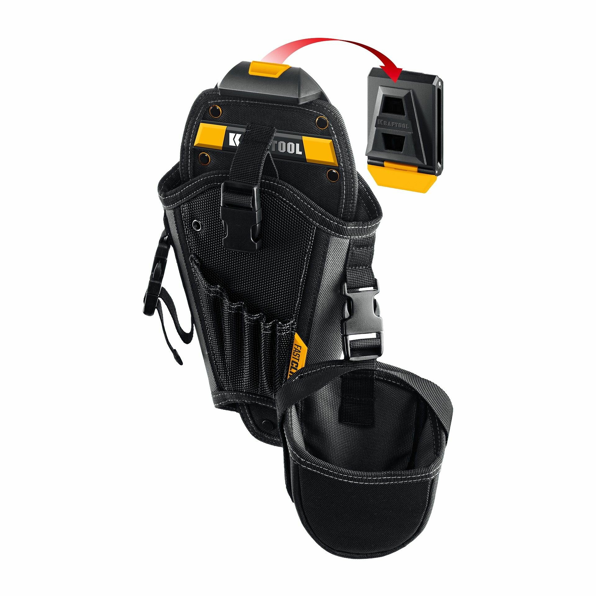 Кобура для шуруповерта KRAFTOOL KH-5 дополнительный съёмный карман быстросъёмное крепление FastClip 5 отделений для свёрл и бит 38769