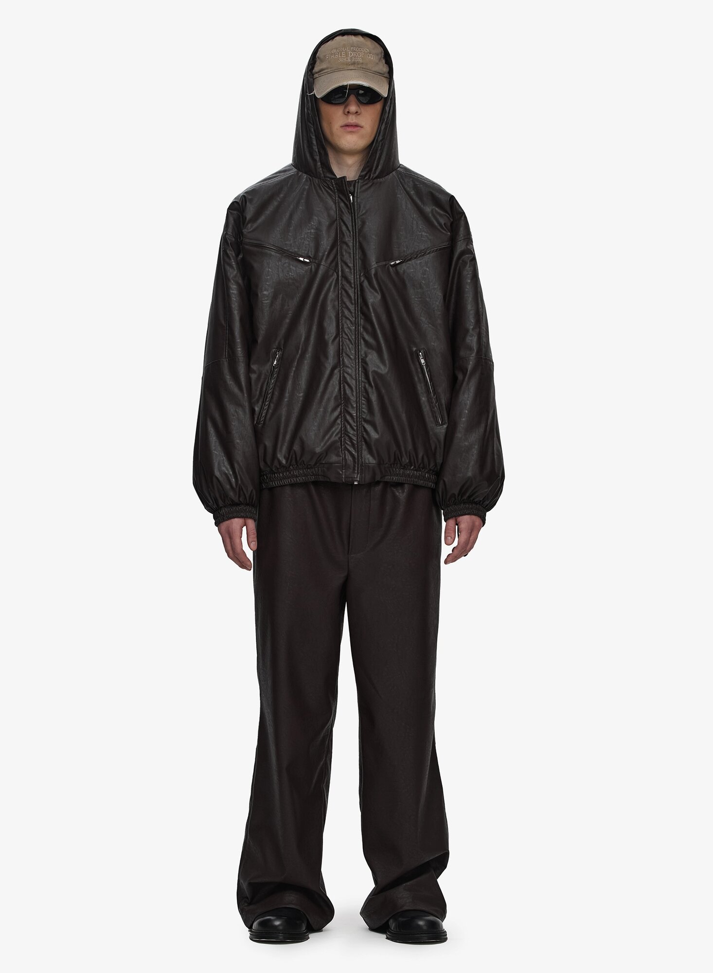 Куртка FABLE Crumpled Faux-Leather, размер XS, коричневый
