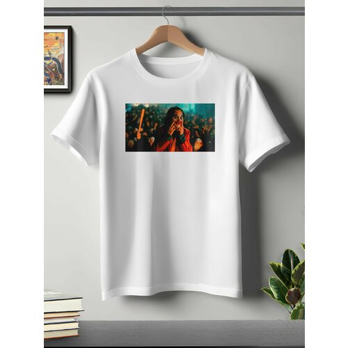 фото Футболка oneq унисекс 60-62 (4xl) размер с принтом джокер, белая, размер 4xl, белый