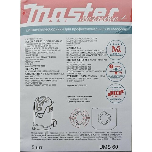 Мешки-пылесборники 60 л для профессиональных пылесос UMS60 1320₽