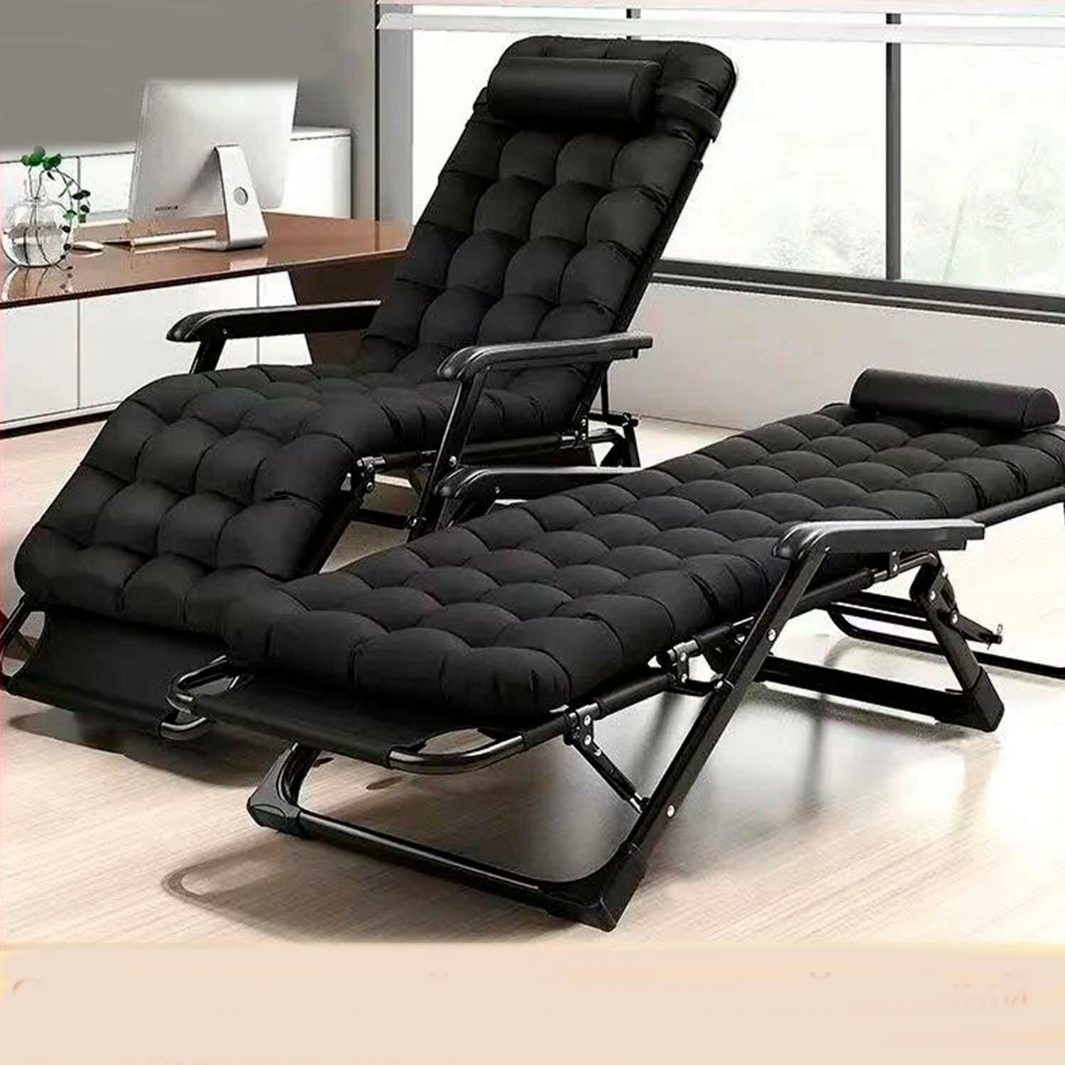 Кресло-шезлонг 3в1 с подголовником и матрасом COOLWALK 178*66*25 нагрузка до 150кг черный