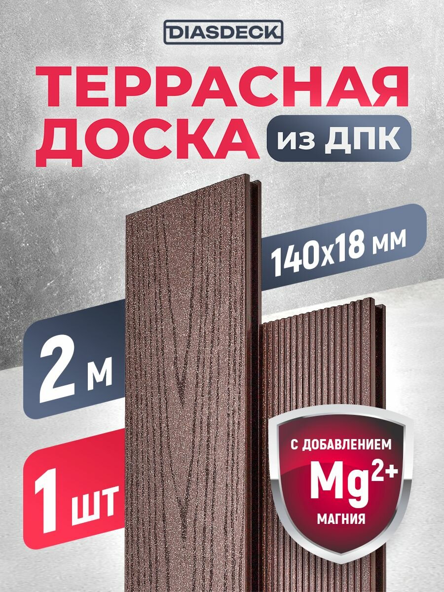 Террасная доска DIASDECK из ДПК 140х18мм длина 20 метра цвет венге 1 штука (минерал)