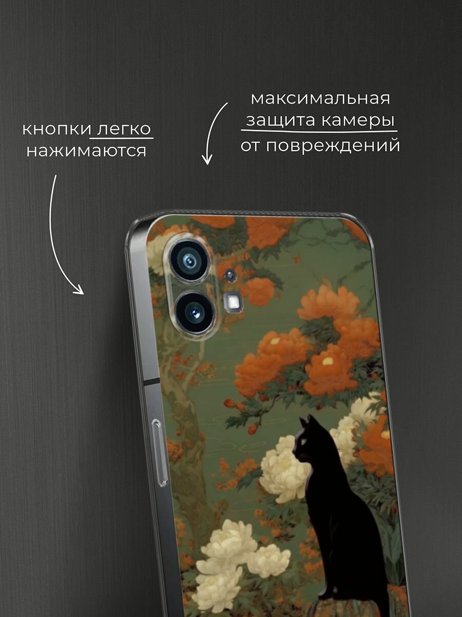 Силиконовый чехол на Nothing Phone 1 / Нафинг Фон 1 с принтом Black cat — фото 1