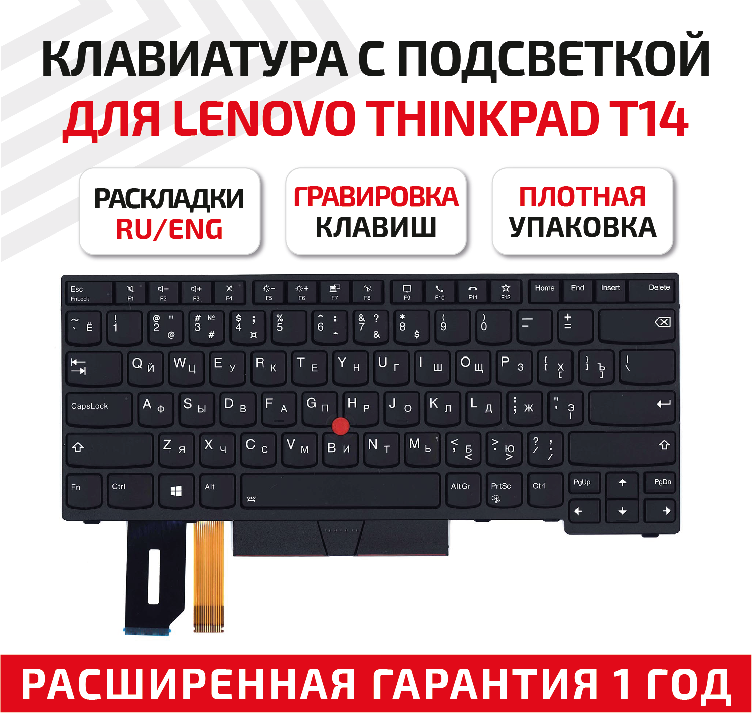 Клавиатура (keyboard) 5N20V43779 для ноутбука Lenovo T14 Gen 1/2, P14s Gen 1/2, черная с подсветкой