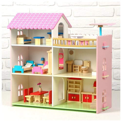 Дом деревянный для кукол, 41×8×50 см, с мебелью дом для кукол большой деревянный c мебелью 88 см