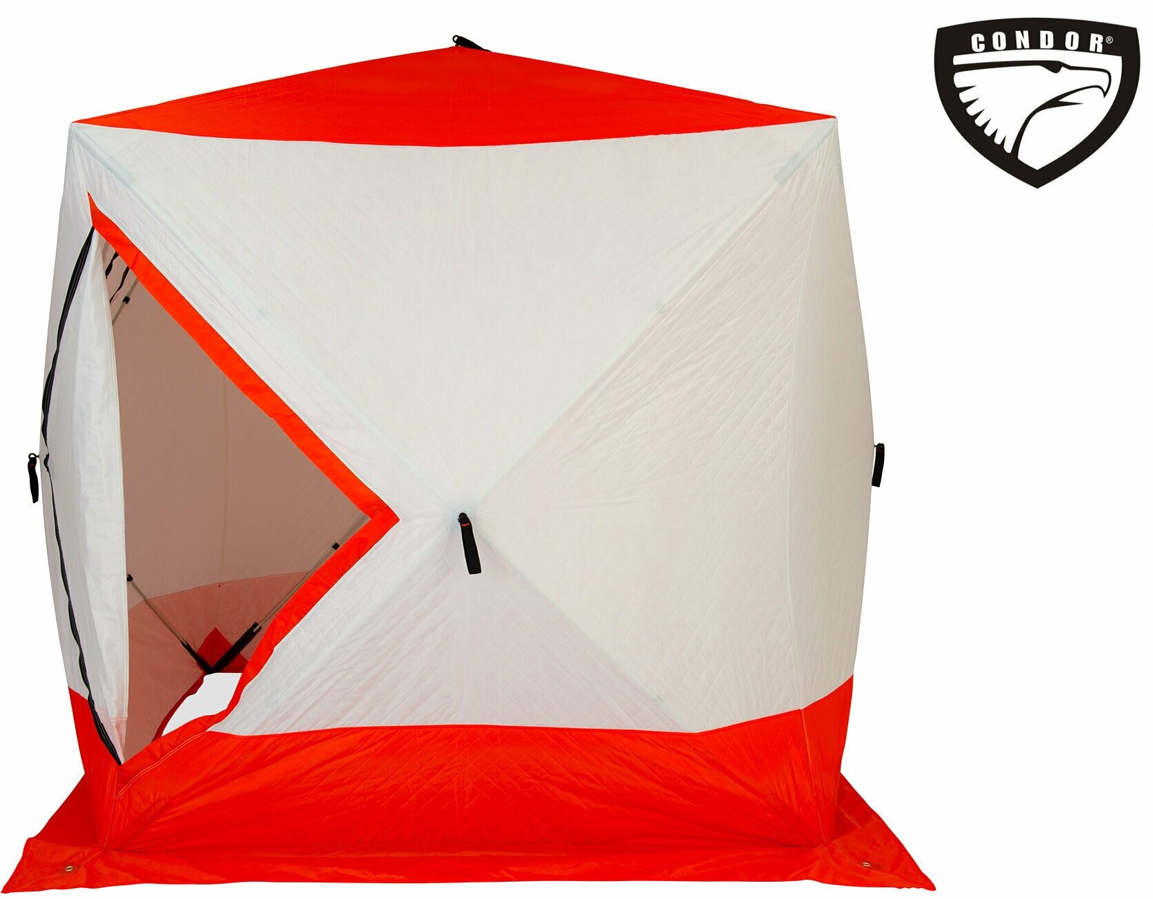 Премиум Палатка Куб "CONDOR" зимняя утепленная, размер 1,8 х 1,8 х 1,95 оранжевый/белый / для зимней рыбалки / подарок на 23 февраля / трехслойная