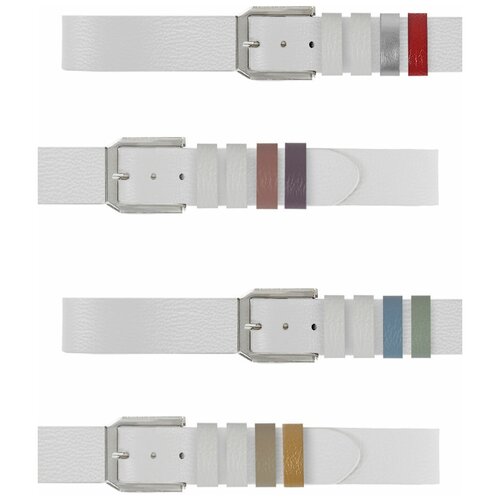 фото Ремень/ремень женский/натуральная кожа/с классической пряжкой/с комплектом цветных тренчиков/mayger/а-рн-6001/белый_серебро/125
