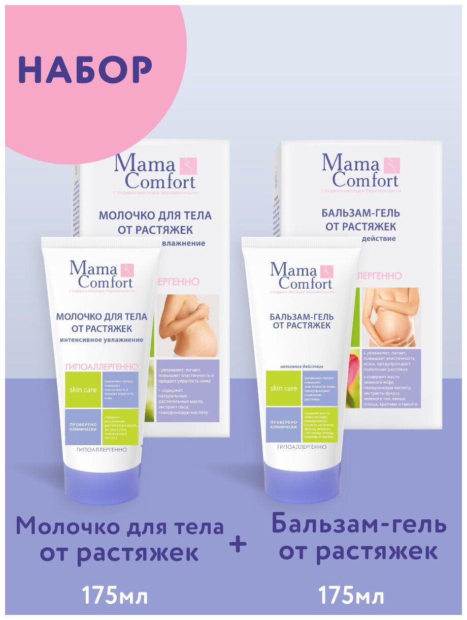 Mama Comfort Набор Бальзам гель от растяжек,175мл + Увлажняющее молочко для тела,175мл