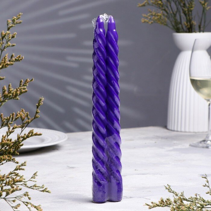 Набор свечей витых, 2,2х 25 см, лакированная 2 штуки, фиолетовый 1264489