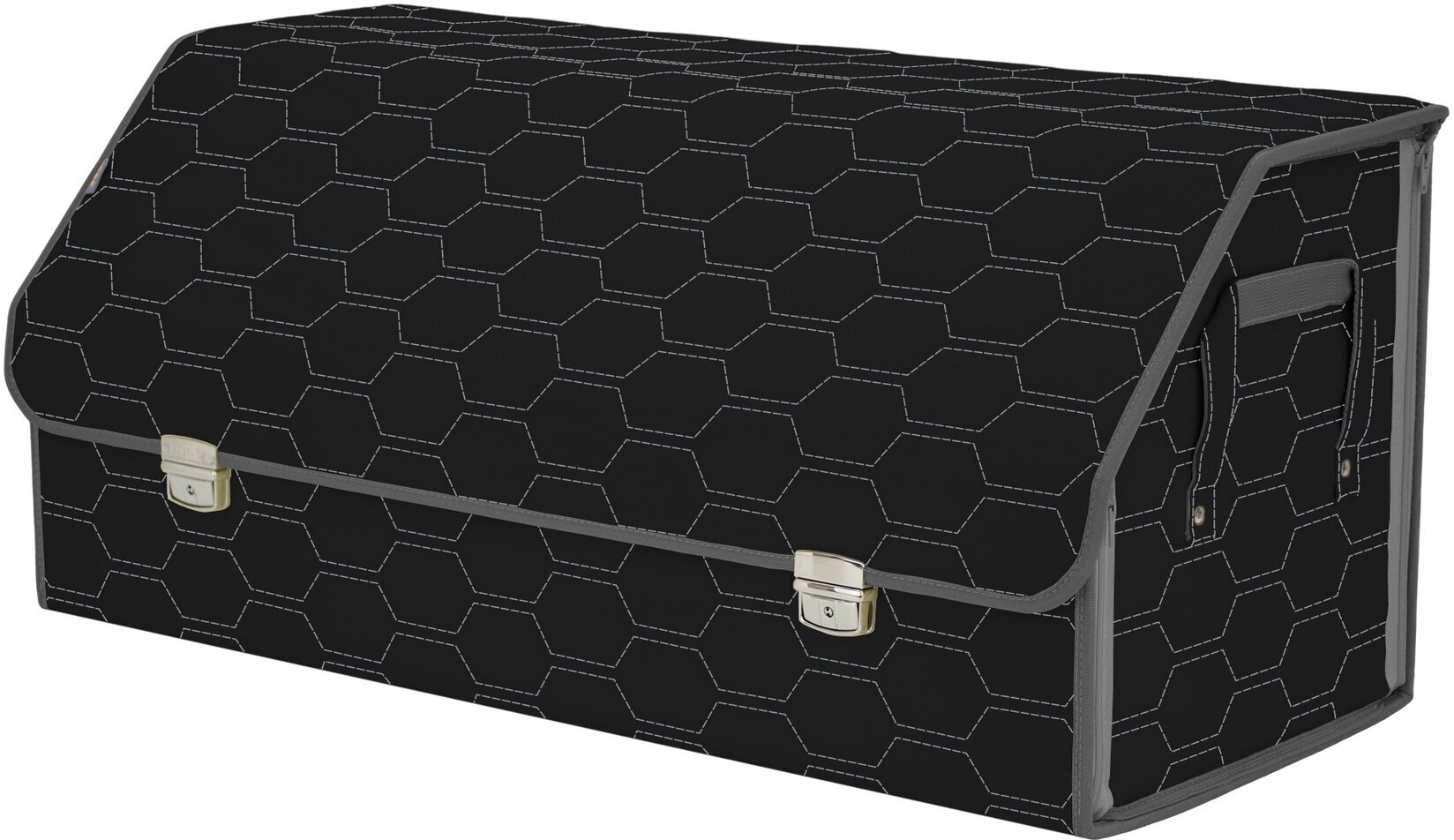Органайзер-саквояж в багажник "Союз Премиум" (размер XXL). Цвет: черный с серой прострочкой Соты.