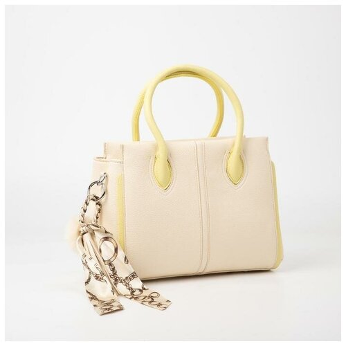 фото Сумка-тоут, отдел на молнии, наружный карман, длинный ремень, цвет бежевый/жёлтый mikimarket