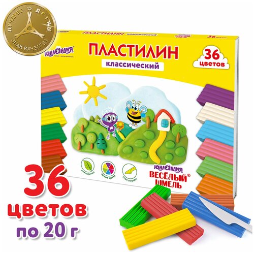 Пластилин классический юнландия весёлый шмель, 36 цветов, 720 грамм, со стеком, высшее качество, 106434 пластилин 36 цветов юнландия веселый шмель 720г со стеком 3 уп 106434